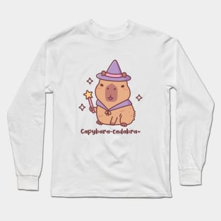 Cute Capybara Wizard Capybaracadabra Funny Pun Long Sleeve T-Shirt